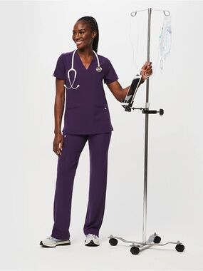 Figs Catarina One Pocket Scrub Top in Limited Edition Purple Jam XS